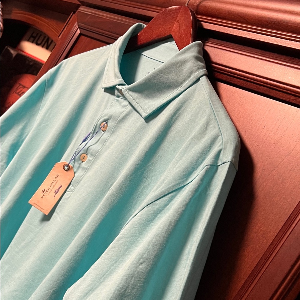 Brand New Peter Millar Seaside Turquoise Green 97% Cotton Stretch Golf Polo!